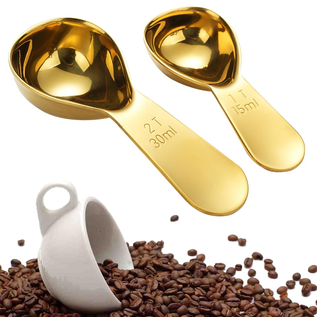 Supvox® Spoon Set for Kitchen 2Pcs 15ml/30ml Coffee Bean Spoon Stainless Steel Golden Measuring Spoons Set Kitchen Utility Measuring Spoons with Etched Marks-image-32