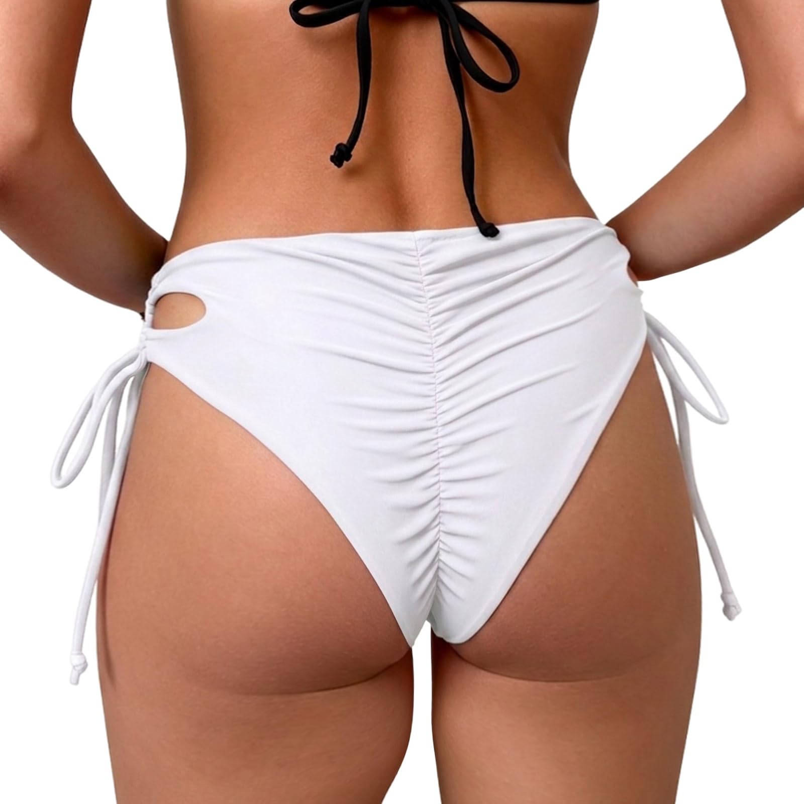 Photo 1 of Sexybody Women High Waisted Bikini Bottoms Cheeky High Leg Cut Out Side Tie Sexy Ruched Bathing Suit Swimsuit Swim Bottoms
