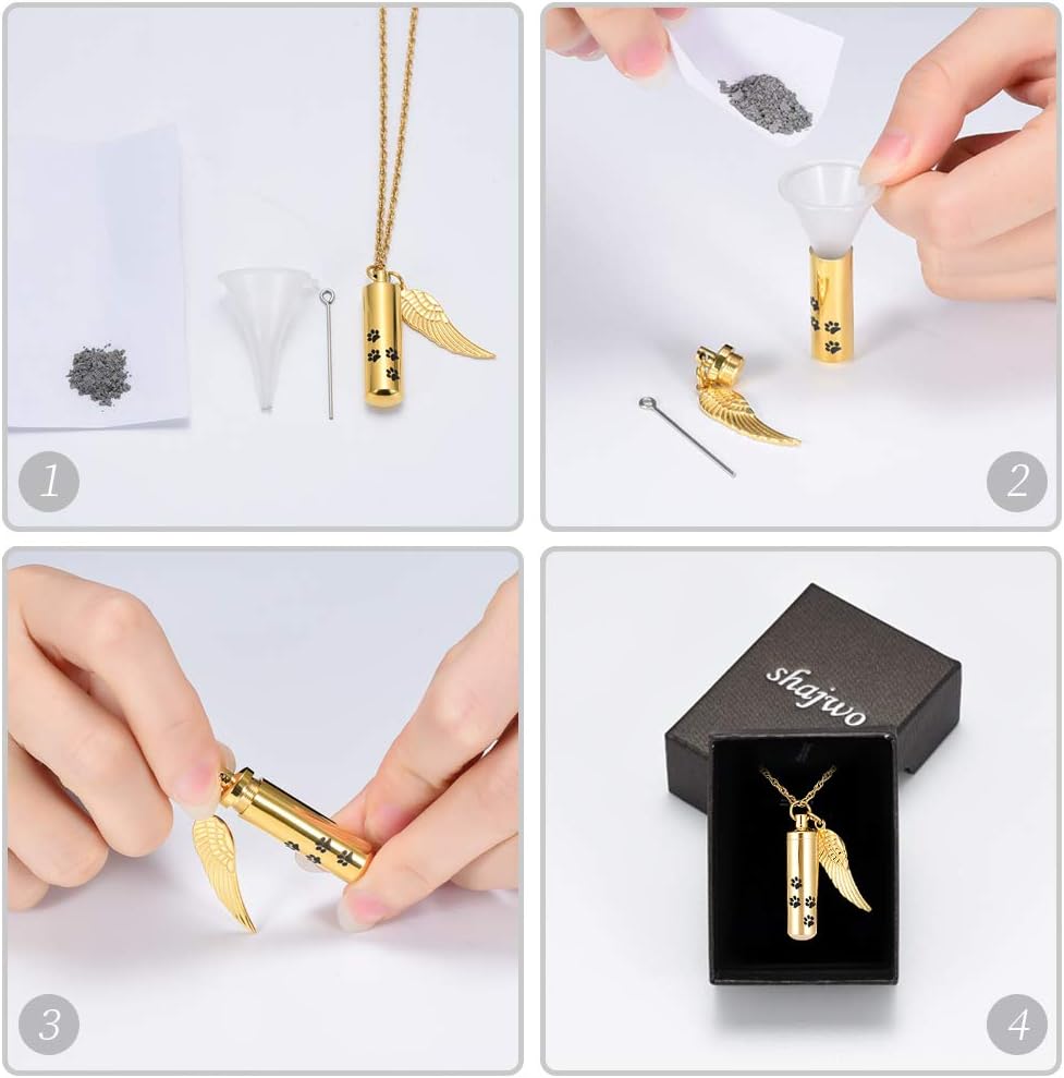 shajwo Cremation Jewelry Paw Print Urn Necklaces for Human Pet Ashes Cylinder Urn Pendant Keepsake Memorial Ash Locket Holder Necklace for Men Women - Image 6