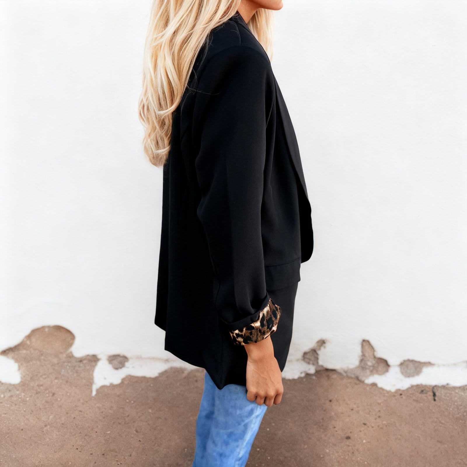 Blazer Sportlich Damen, Blazer Damen Lang Business Langarm Jacke Reverskragen Geschnittener Büro Blazer Elegant Casual Kurzblazer Jackenblazer Festlich Offene Jacke Oversize Blazer