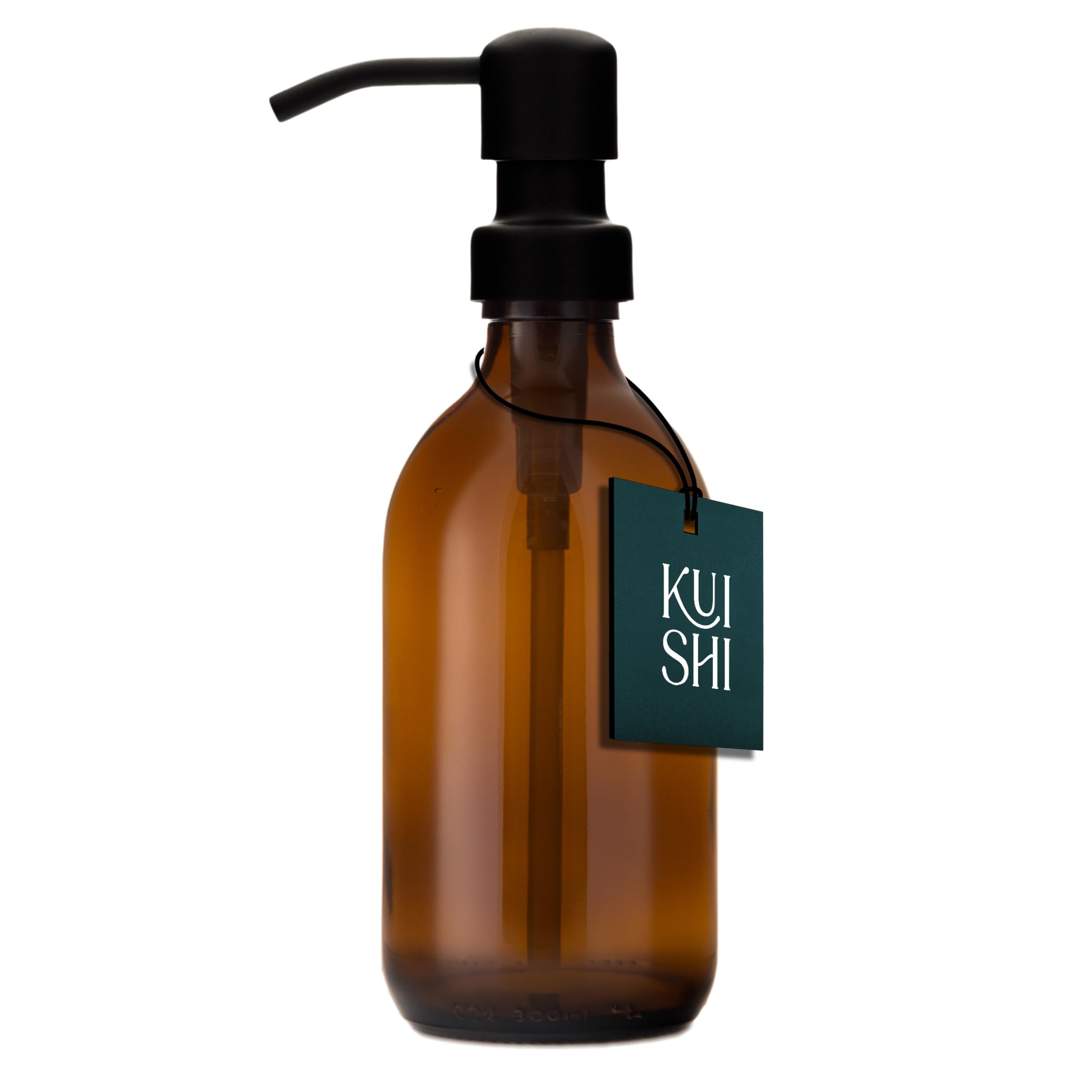 Kuishi Black Glass Soap Dispenser With Stainless Steel Pump - 300Ml Refillable Bpa-Free Hand Soap Dispenser For Kitchen & Bathroom, Amber
