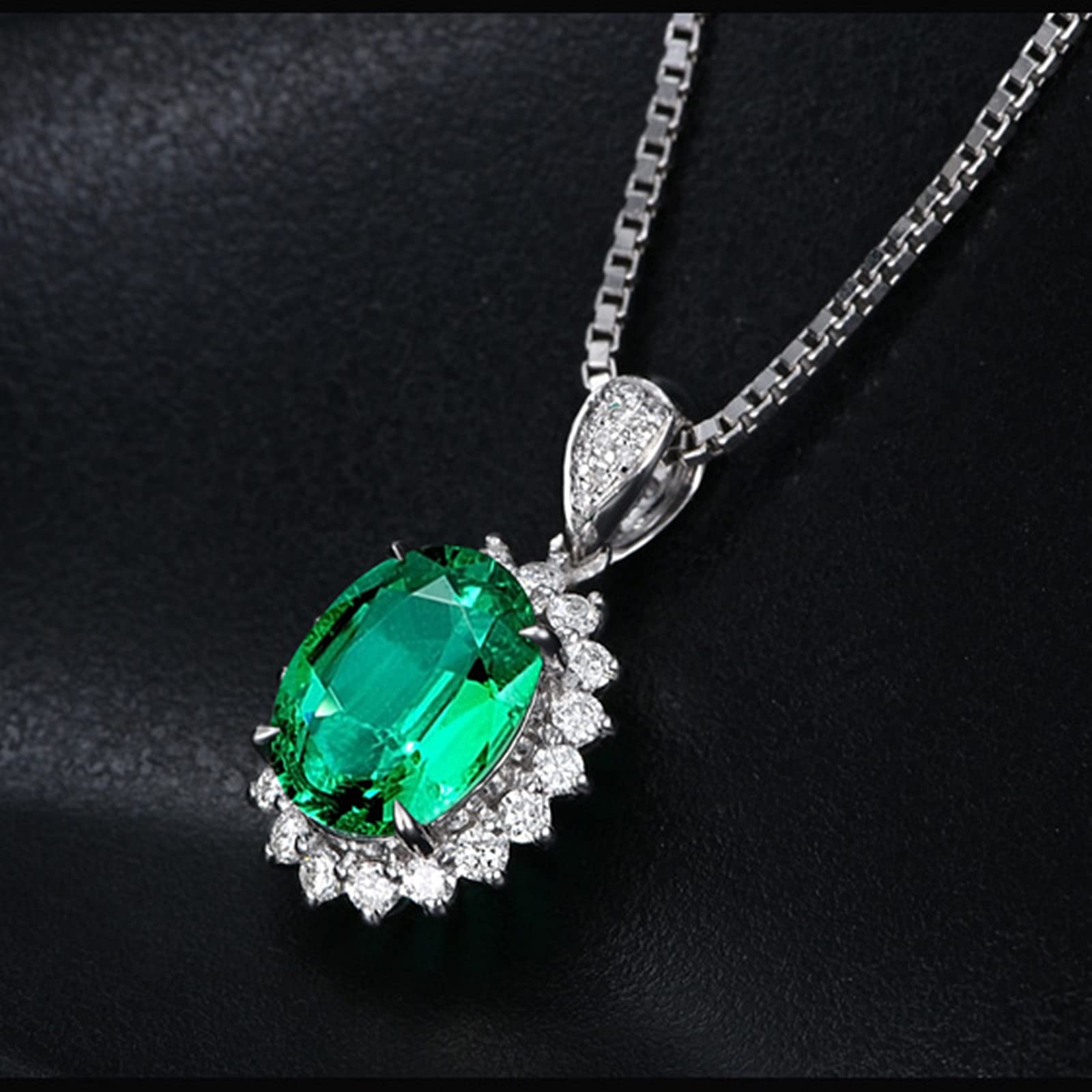 Delicado Collar para Mujer, Flor con Esmeralda Ovalada creada en Laboratorio de 1 quilate/2 Quilates de Oro de 18 Quilates/Plata de Ley 925, Collares con Colgante para niñas, Regalo para el día de la