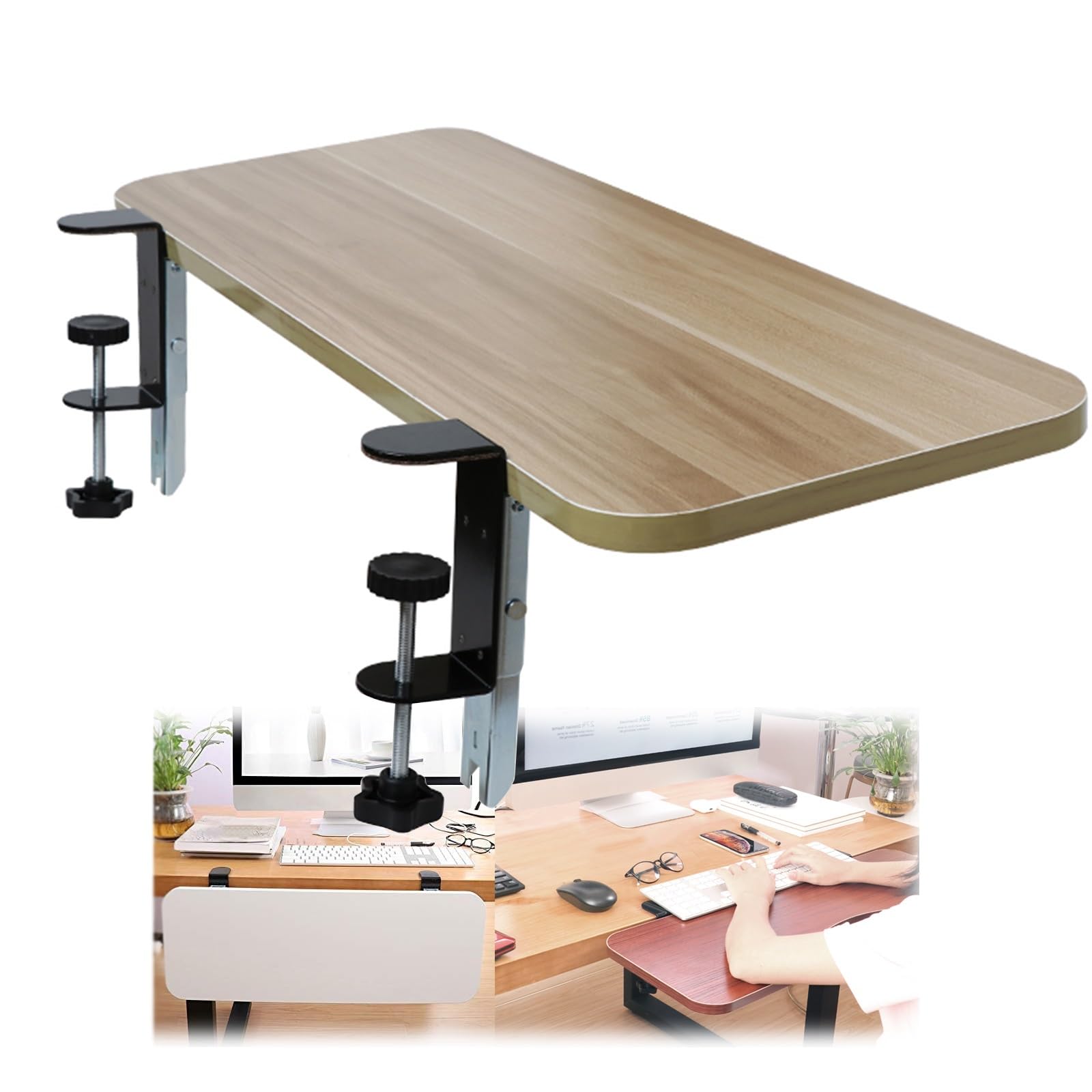 CVJdfhRE desk extender， Ergonomic Keyboard Tray 90° Foldable Desk Extender Platform 65X25Cm 80X25Cm, Desktop Mounting Armrest Shelf(Walnut,80 * 25Cm/32 * 10In)