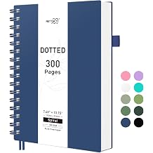 RETTACY Dotted Journal Notebook, 300 Pages, B5 Medium Size 7.4 10, 100 GSM Thick Paper, Flexible Plastic Cover, Spiral-bound, for Journaling, Planning, Tracking Navy Blue