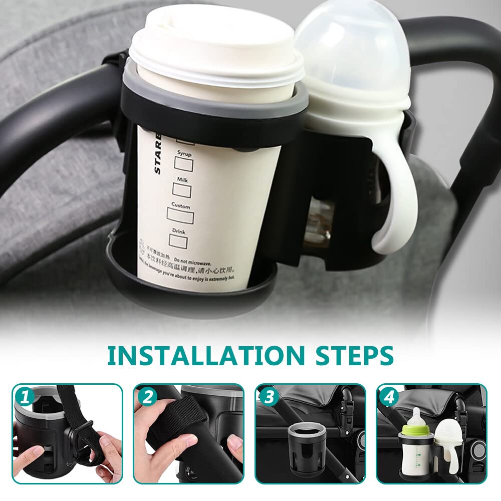 Produktbild von Cup Holder Kinderwagen 2er Set Kinderwagen Becherhalter - Universeller Getränkehalter 360° Drehbar Verstellbarer Drinkhalter