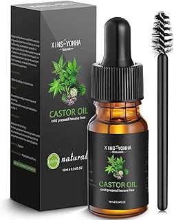 Castor Oil, Hair Growth Oil Pure Cold Pressed Castor Oil for Eyelashes Eyebrows Lash Nail, Hair Growth Serum Eyebrow Growth Serum Lash Oil with Eyelash Brush Skin Care Ricin Oil (10ml)