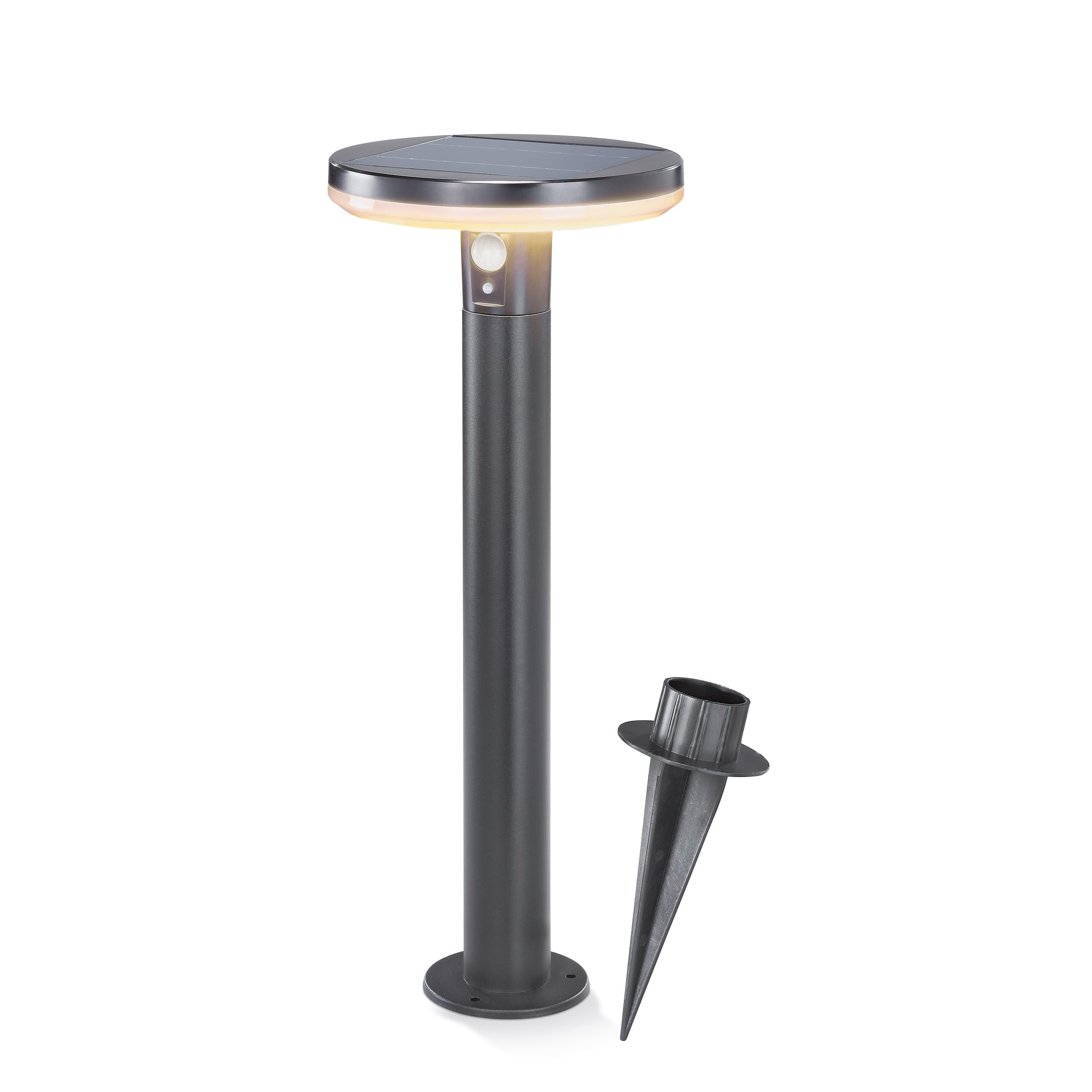 Solaire LED Capteur Borne Lumineuse Arezzo - Couleur de la Lumière 3000K Blanc Chaud - Max. 600 Lm Lichtstrom - D'Autonomie 8 Hauteur - Dimensions 20 X 50 CM - Lampe Lampadaire Détecteur Mouvement