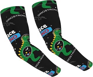 Space Dino Cartoon Black Print Arm Sleeves Cooling UV Sun Protection Sports Compression Sleeves for Men Women Golf Basketball Arm Sleeves