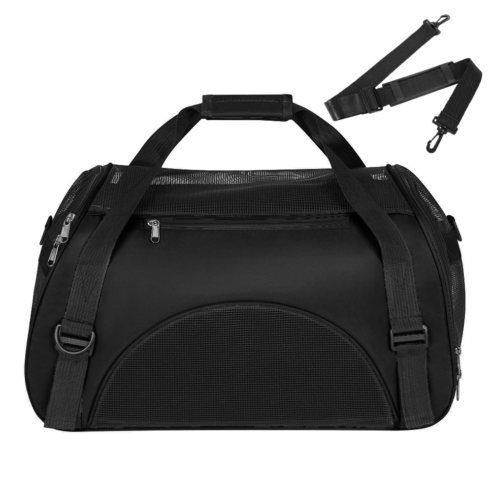 Sac de Transport Souple pour Animal de Compagnie Cage de Transport Chat Chien Respirant Sac de Voyage Portable Chat Chiot avec Bandoulière Réglable Sacs à Main Chaton Pliable en Voiture Train Avion