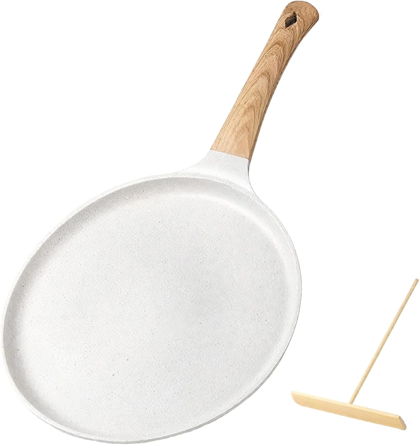 Maifan Stone Non-Stick Frying Pan, Induction Cooktop Compatible, 9.5 In (24 Cm) Flat Bottom Crepe And Pancake Skillet, Pfoa Free, Wooden Handle, Easy Clean For Eggs, Steak