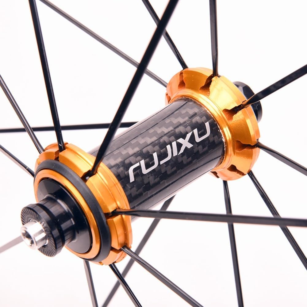 Road Bike Wheelset 700c Rim Brake with 20.5mm Depth Rims, 23C-25C-28C Aluminum Alloy Racing Bike Wheels Suitable for 8/9/10/11 Speed with Quick Release, Wind-Breaking Wheel Group(Gold hub)