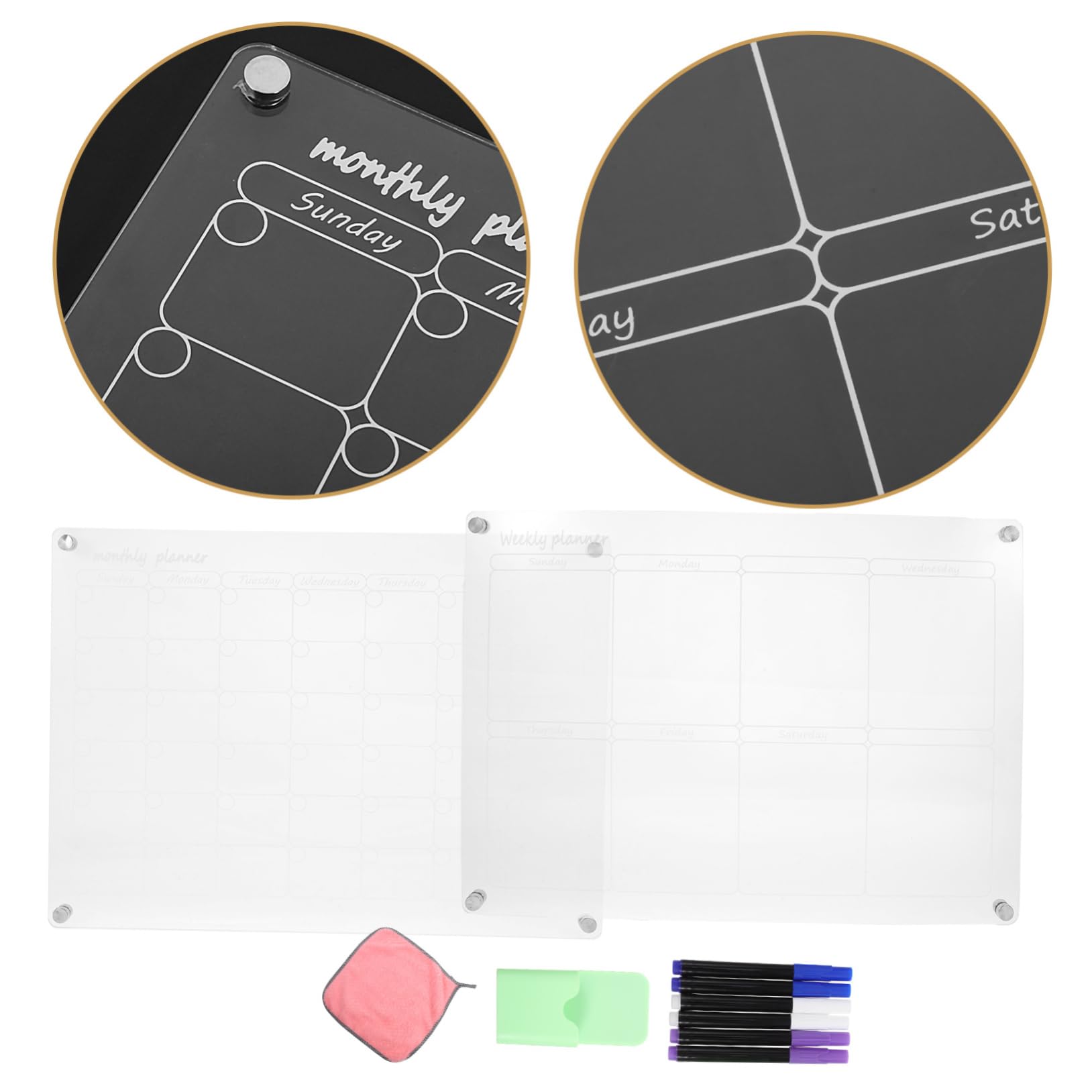 Angoily Calendario de Borrado Seco Mensual y Semanal para Nevera Pizarra Planificadora de Comidas Transparente Planificador Semanal Magnético para Cocina Menú de Cena para Refrigerador