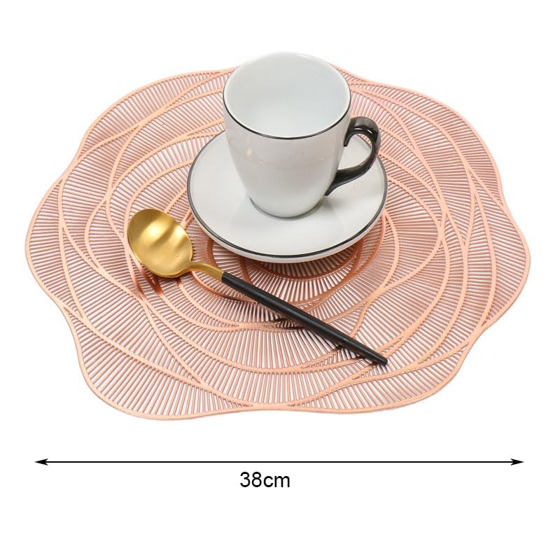 Hosoncovy 4 Pack Rose Placemats Table Mats Set Washable PVC Non-Slip Heat Resistant Table Place Mats Dinner Mats Wood Grain Meal Mat for Kitchen and Dining Room for Forest Wedding (Rose Gold) - Image 2