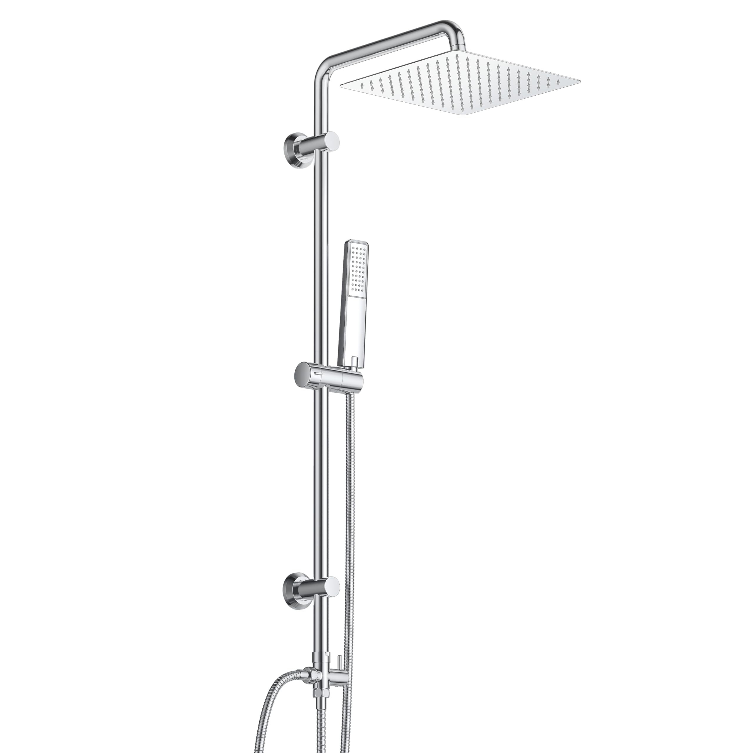 Görbach Set Doccia a Pioggia Acciaio Inox 20x20 Quadrato Soffione Doccia Doccetta a Mano