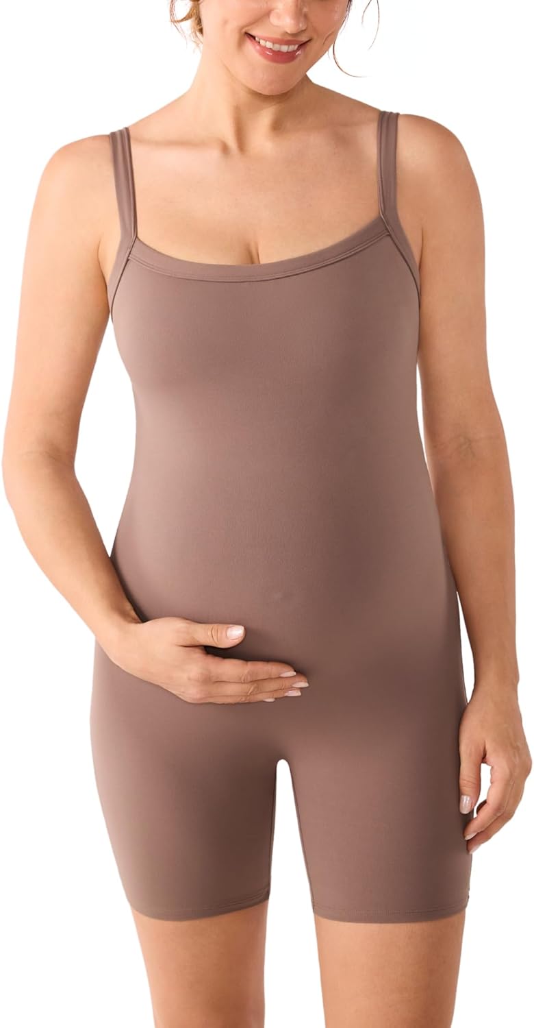 MOMANDA Padded Maternity Bodysuit Shorts Pregnancy Jumpsuit Sleeveless Tank Top Romper Shapewear