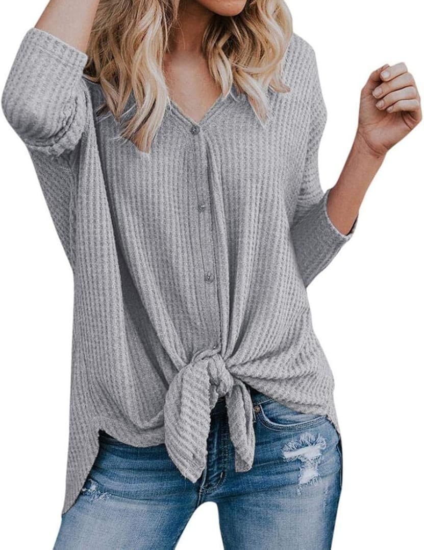 Tops Ladies Long Sleeve VNeck SingleBreasted Knot Tops Women Special