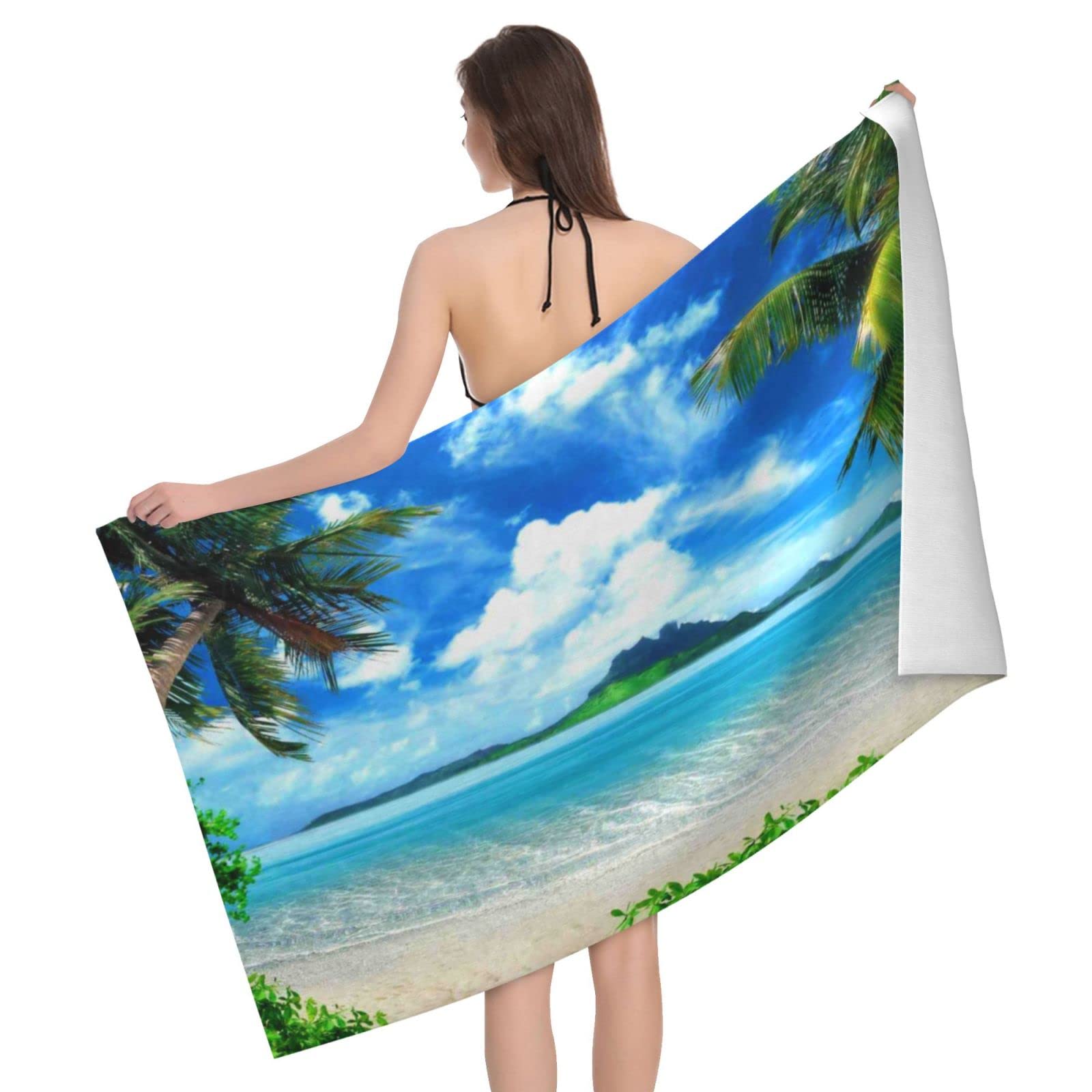 Lawenp Palm Beach Beach Towel, Lightweight Sand Free Quick Dry Microfiber Absorbent Bath Towel for Kids, Adults, Swimming, Bath, Yoga, Pool, Travel, Camping 32"X52"