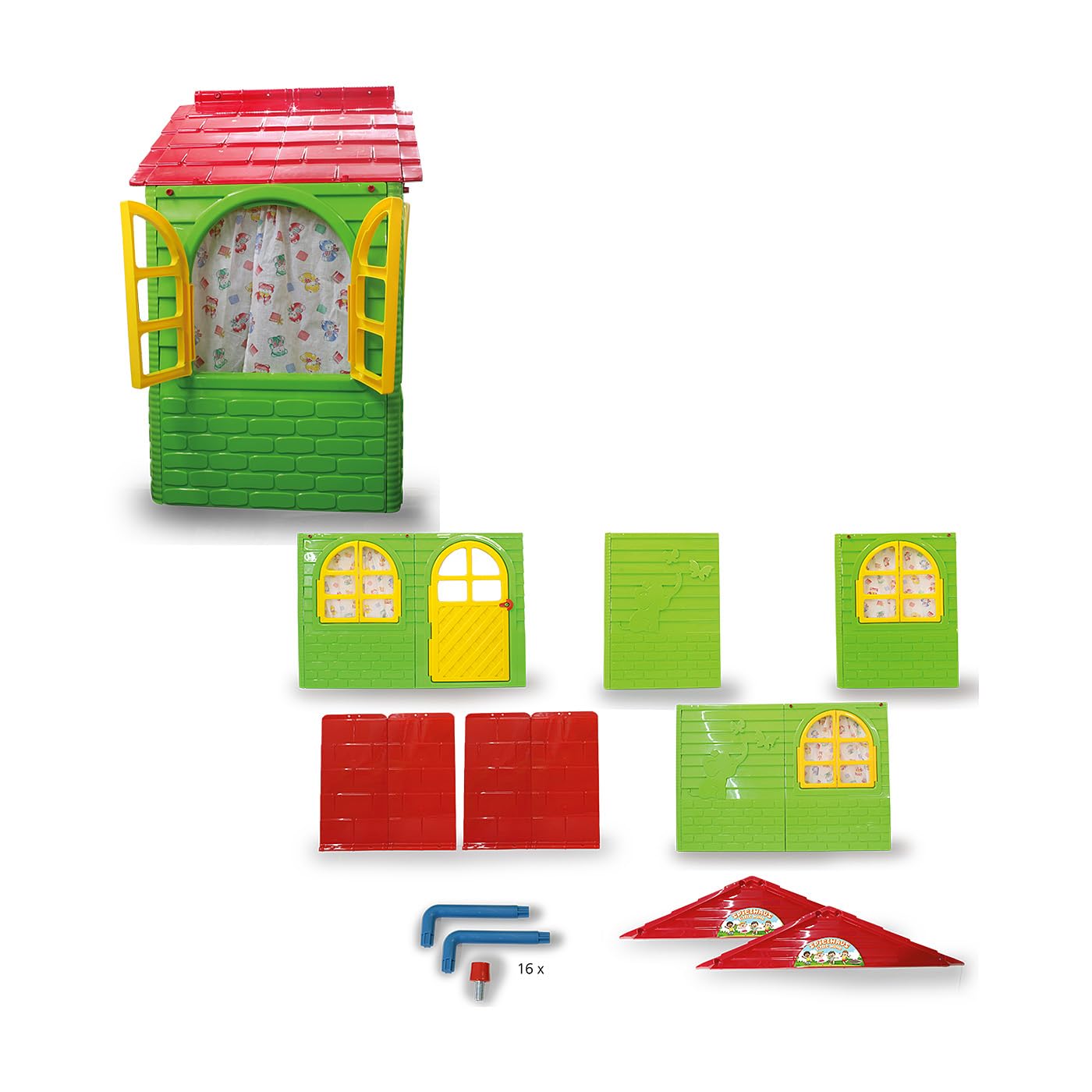 JAMARA 460500 Little Home - Casetta giocattolo in plastica robusta, montaggio stabile, facile da pulire, adatta per interni ed esterni, porte e finestre apribili, tende, verde