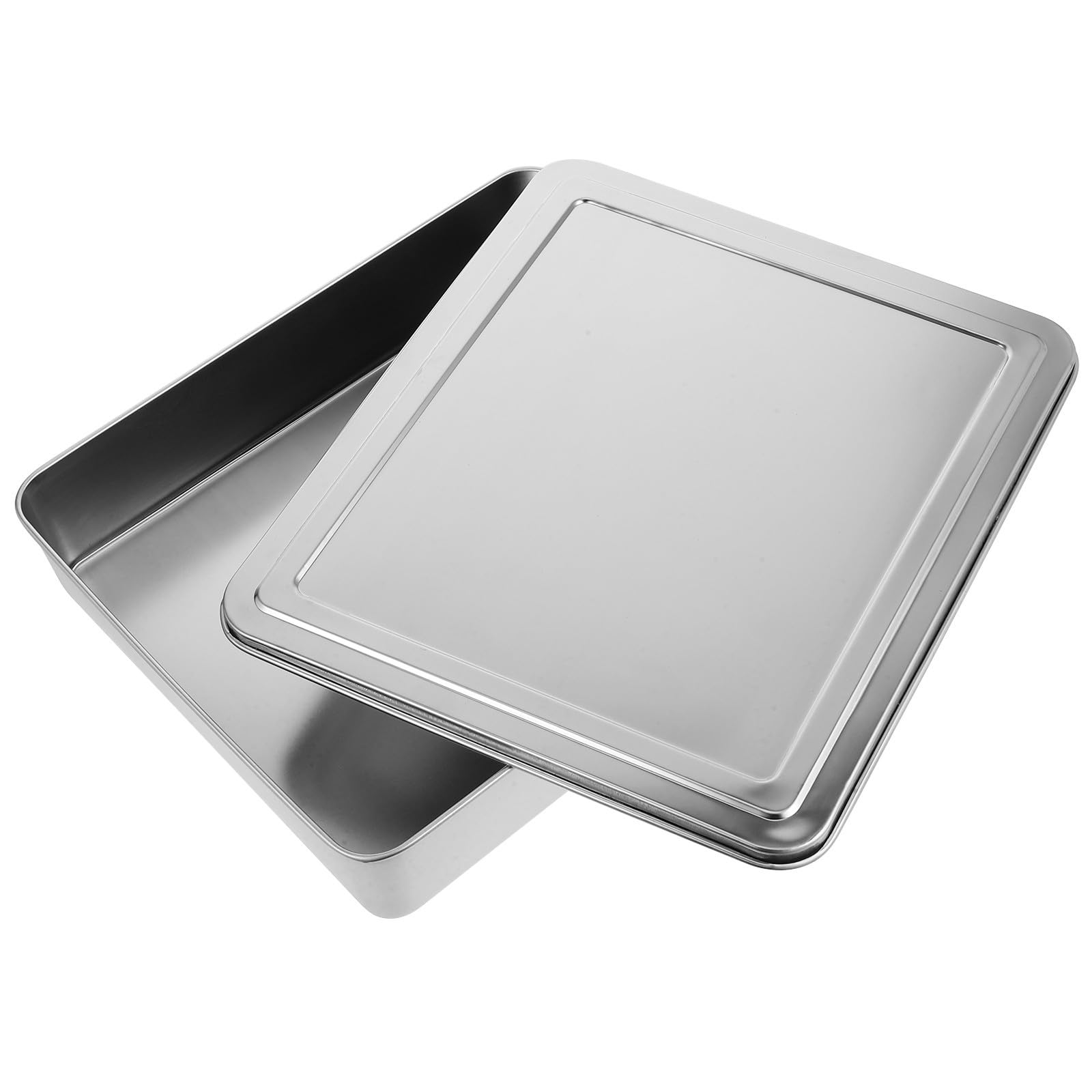 FRCOLOR Molde para Hornear de Acero Inoxidable con Tapa, Bandeja Rectangular Antiadherente para Uso Hogar y Reuniones Familiares, Diseño Elegante y Versátil