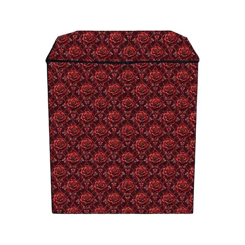 Image of PVC Semi Automatic Washing Machine Cover Suitable For Samsung, Lg, Whirlpool 9kg, 9.5kg, 10kg, 10.5kg, 11kg & 11.5kg | Waterproof & Dustproof Cover, Red Flower.