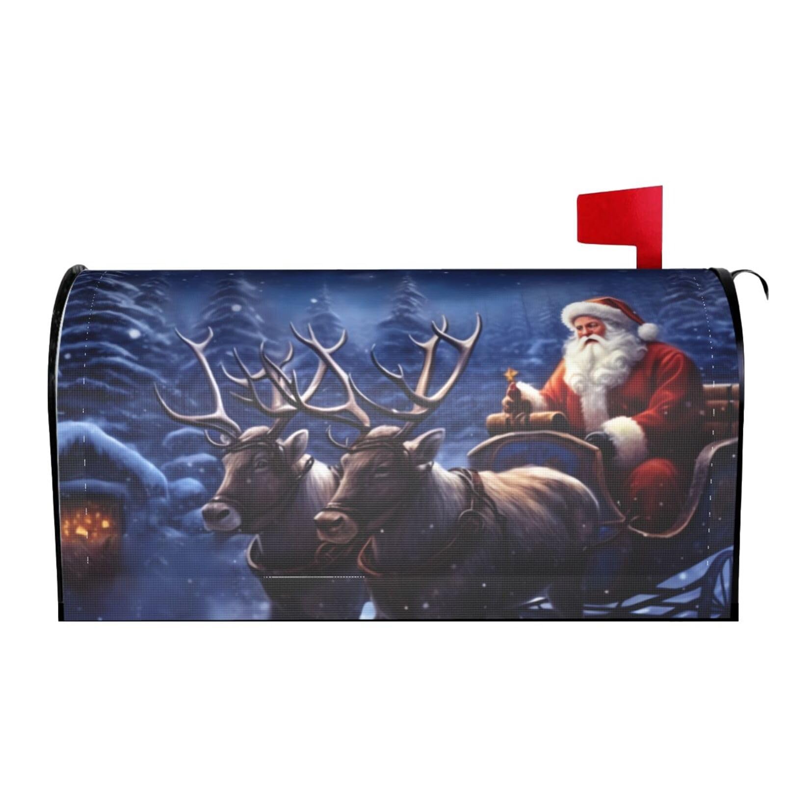 Spring Summer Mailbox Covers Magnetic Letter Post Box Cover Snow Night Santa and Deer Mailbox Wrap Decoration Mailbox Post Cover for Garden Yard Outside Welcome Decor 21x18 in