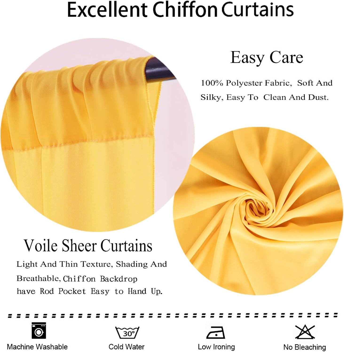 DUOBAO 5FTx9FT Gold Chiffon Backdrop Curtain | Elegant Sheer Voile Drapes for Weddings & Photography | 2 Panels 29"x108" | Party & Stage Decor Sheer Backdrop Background