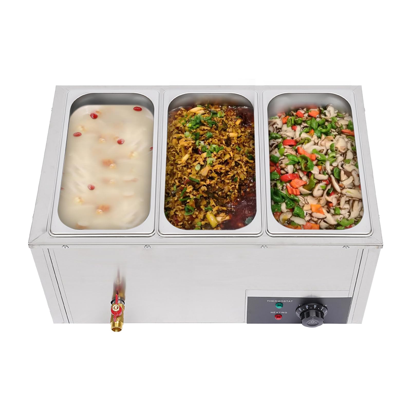 Chauffe-buffet en acier inoxydable avec couvercle, Chauffe Plat, restauration avec récipient 3 x 7 l - Réchauffeur électrique - 850 W