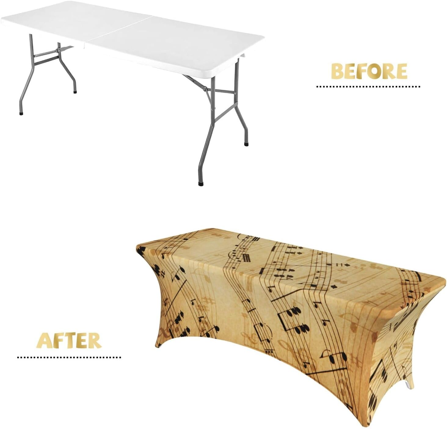 Famame Retro Piano Music Score Rectangular Fitted Tablecloth- 6Ft Stretch Spandex Table Covers Patio Design Tablecloths for Wedding Banquet Party (72Lx30Wx30H) image 2