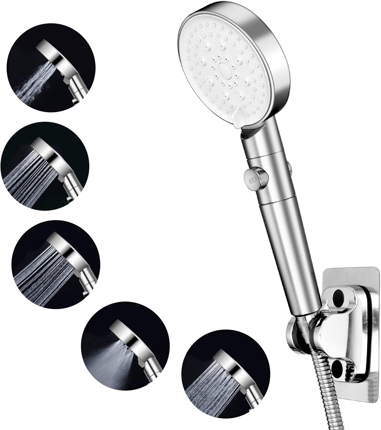 Vicloon Shower Head, Hand Held Showerhead with 1.5m Chrome Shower Hose & 5 Adjustable Spray