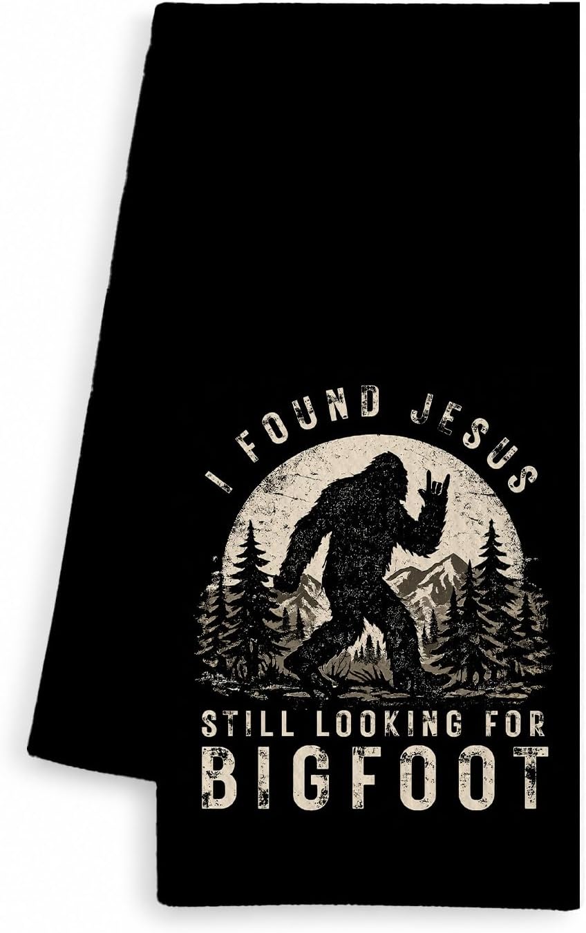 Funny Bigfoot Campfire Kitchen Towels, Big Foot Sasquatch Gifts Dish Tea Towels, Camping Lover Camper Gifts Decorative Hand Towel for RV Cabin Kitchen Bathroom, 16x24 Inch