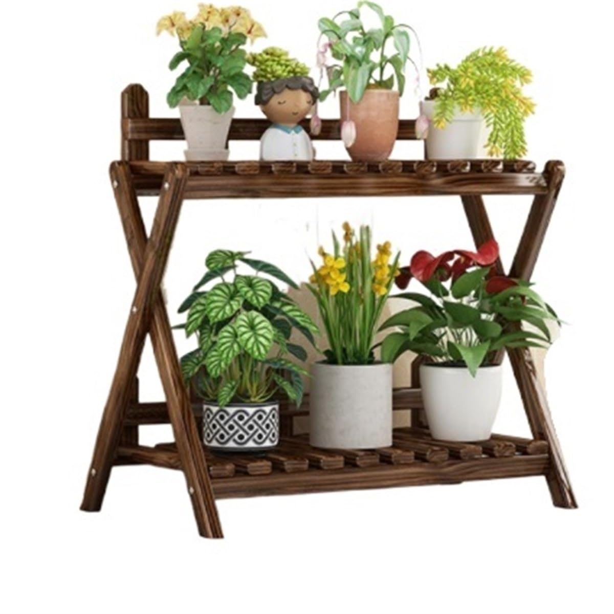 MHbdfsxz Plant Shelf For Multiple Plants Plant Stand Storage Rack Wooden Ladder Holder Table Flower Pot Flower Stand For Patio(54*37*65cm)