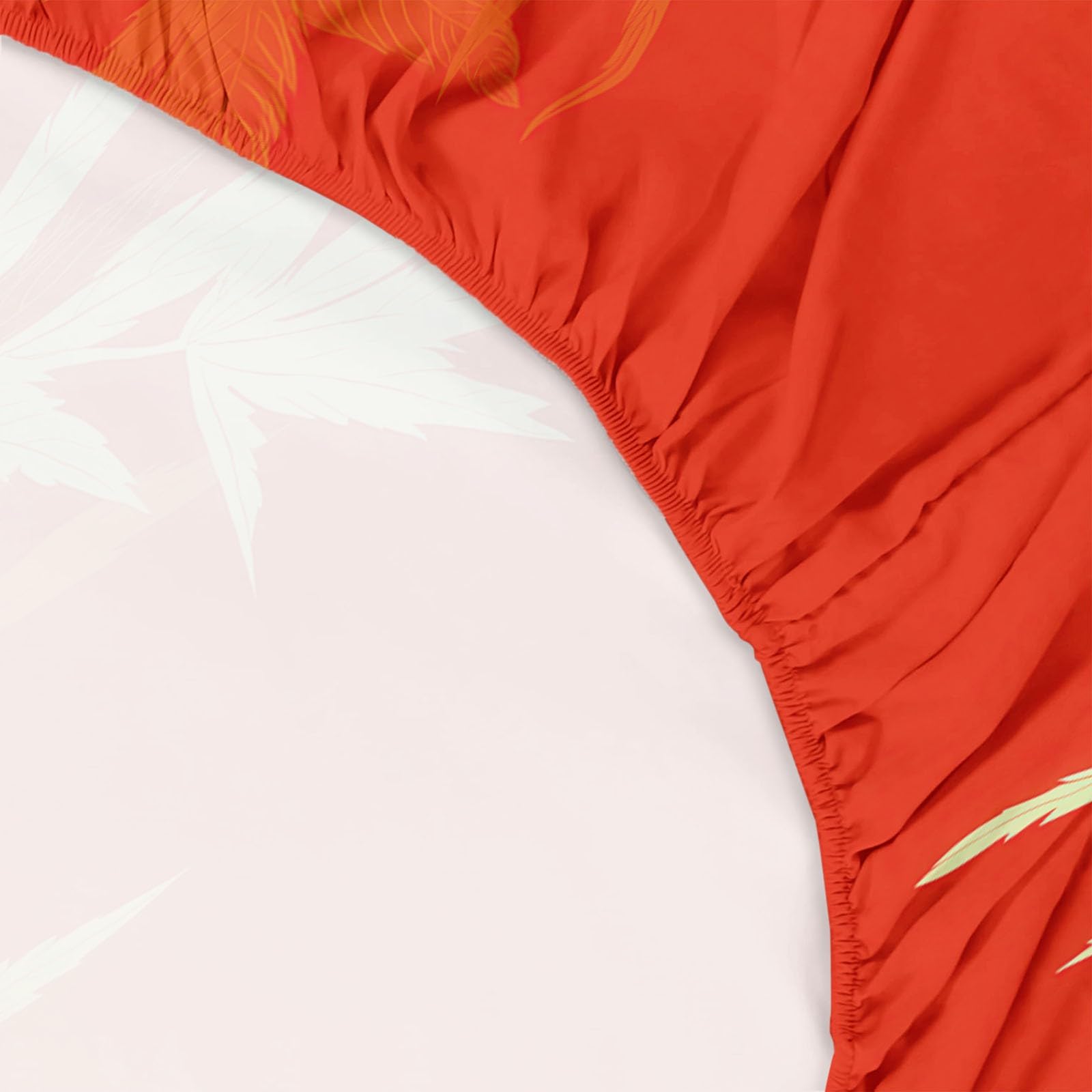 Couleur Orange Drap Housse 180 x 200 cm Microfibre Brossée, Bambou dans l'art Traditionnel Chinois avec Rebord Élastique Protège Matelas Amovible, Literie de Chambre, adapté aux Matelas 180x200 cm