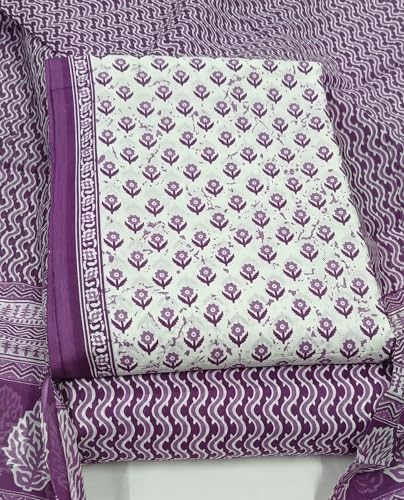 Image of DRAVINAM Trends Women's Premium Cambric Cotton Jaipuri Printed Unstitched Salwar Suit Dress Material with Mulmul Cotton Dupatta