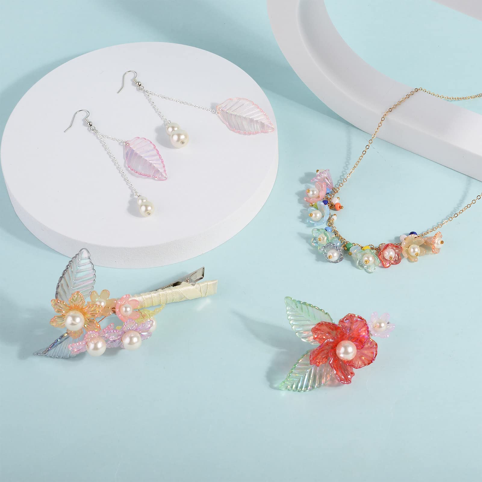 Craftdady 300Pcs Flower Bead Cap Acrylic Leaf Flower Transparent End Cap AB Color Floral Pendants for Jewellery Making Necklace Bracelet Earring - Image 2