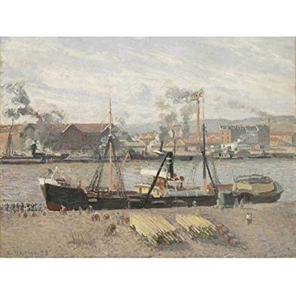 Artery8 Camille Pissarro Port Of Rouen Unloading Wood Painting Art Print Canvas Premium Wall Decor Poster Mural