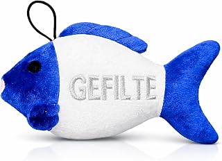 Gefilte Fish Dog Toy | Stuffed Squeaky Gefilte Fish Dog Toy | Jewish Themed Plush Dogs Toys | Realistic Animal Dogs Toys | Blue & White | Small/Medium Breed | 8"