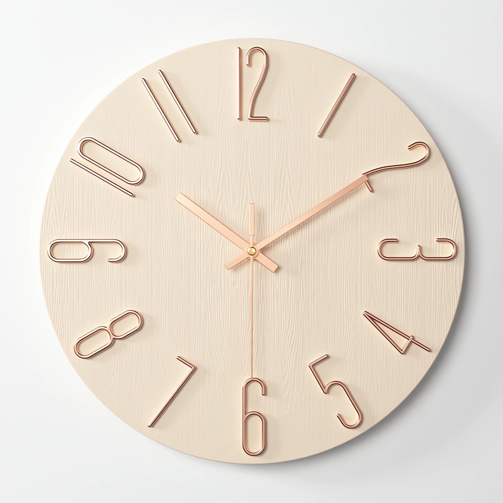 Maxspace Wall Clock - 12-inch Silent Non-Ticking Battery Powered Decorative Clock, Simple Minimalist Style and Modern Home Wall Clock,for Bedroom,Living Room,Kitchen,Home Office (Beige)