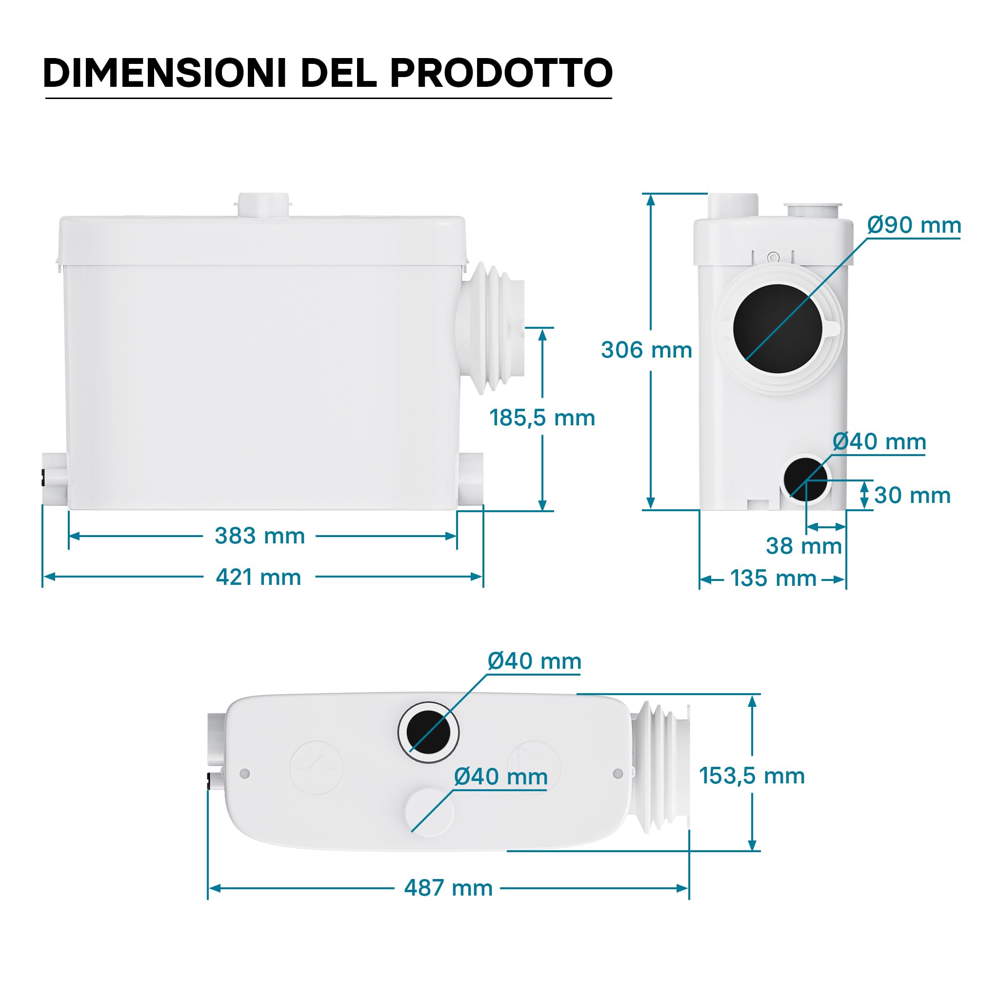 XPOtool Stazione di sollevamento 450 W 7,5 m per acque reflue 3/1 attacco laterale