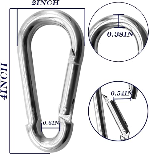 Miniatura 2 de Paquete de 30 ganchos de resorte resistentes de 4 pulgadas, clips de mosquetón de 3/8 pulgadas para columpio, cadena de acero grande, enlaces