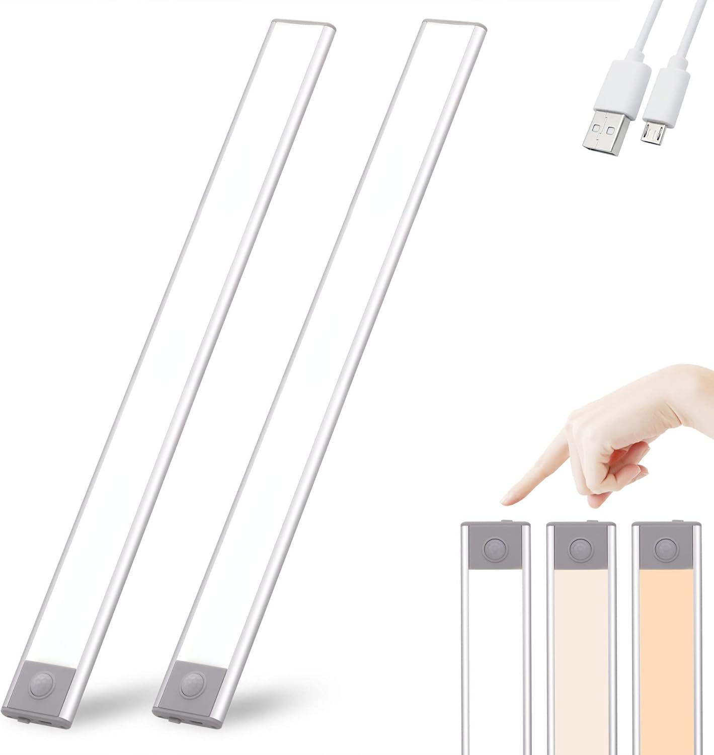 Rechargeable Motion Sensor LED Cabinet Light,Under Counter Closet Lighting Induction Light,Wireless USB Wardrobe Sensor Light,Stick-On Anywhere Magnetic Night Light Bar,2 Pack (15.94inch-69LED)