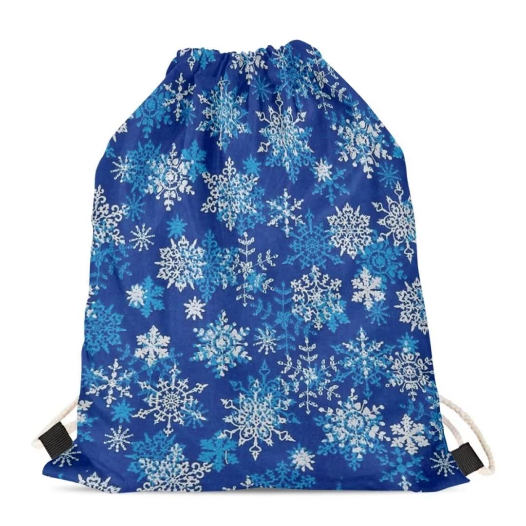 Dellukee Snowflake Printed Drawstring Backpacks Teens Children Trip Sport Gym Sack Bag