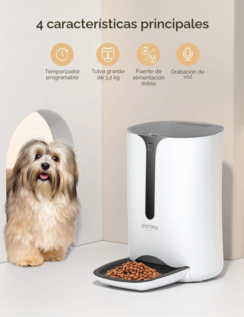 Faroro 7L Comedero Automático para Gatos, Dispensador Comida para Gatos y Perros con Temporizador hasta 5 Comidas por Día, Control de Porciones, Pantalla LCD, Grabación de Voz de 10s