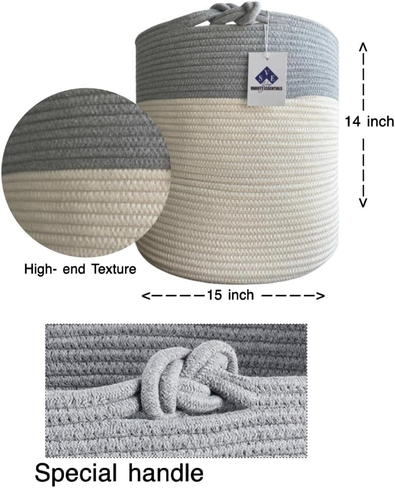 Shop Variety Essentials Rope Woven Basket, Baby Laundry Blankets Toys Pets Large Woven Basket Christmas gift 15x15x14inch 1 PC