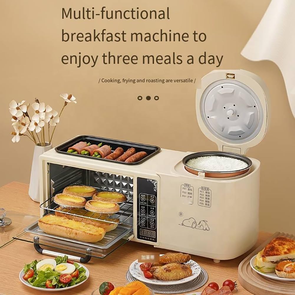Machine à Petit-déjeuner, Station De Petit-déjeuner 4 en 1, Four 8 L à 2 Couches Plus Cuiseur Vapeur électrique 1 L Plus Poêle électrique, Contrôle Indépendant De La Température Et écran Tactile
