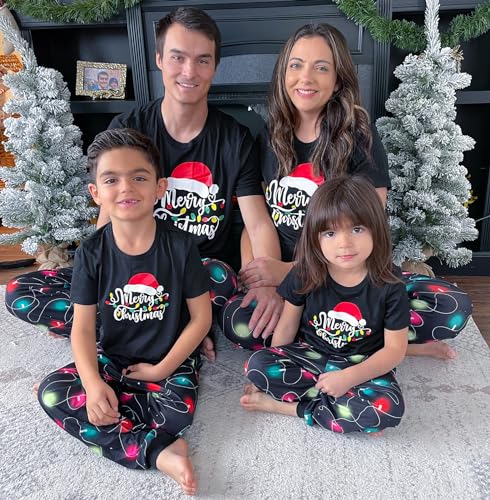 IFFEI Christmas Pajamas for Family Matching Holiday PJ's Sets with Short Sleeve Tee and Pants Loungewear2