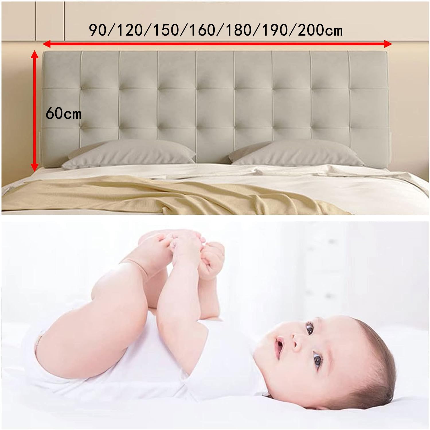 Cabecero Cubierta Cojín Almohada Individual/Doble/Queen/King Size Funda Para Cabeceros De Cama, Almohadas Para Cabecera De Cuña, Madera/Hierro, Protectora A Prueba De Polvo(Paste160×60×6cm,Beige)