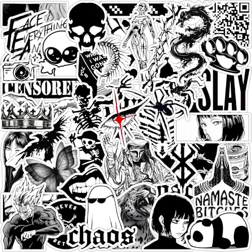 ThePaper9Store Black Aesthetic Sticker Pack 45+ Pieces | Glossy Premium Vinyl | Waterproof, Scratch & Fade Resistant | Durable Stickers for Laptop, Bottle, Scrapboks, Phone, Bike & More