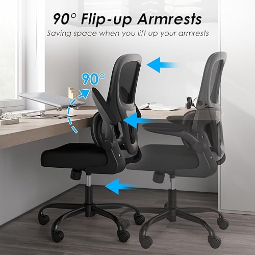 Miniatura 7 de Silla de oficina ergonómica con soporte de madera, cómoda silla de escritorio para computadora con reposabrazos abatible y ruedas giratorias de 360,