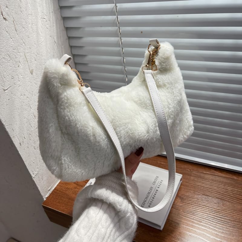 Furry Plush Women's Shoulder Bag, Winter Trendy, Minimalist Design, Brown4