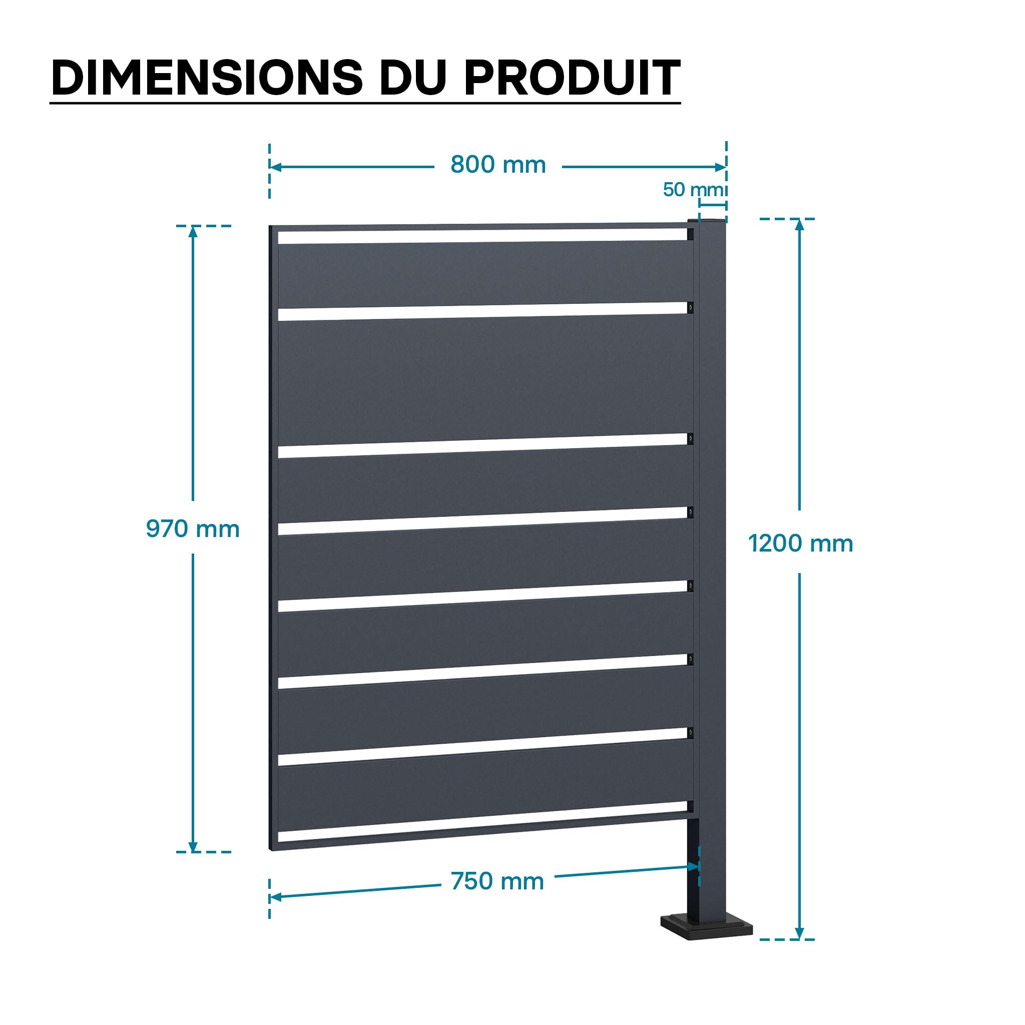 Wiltec Module d'extension de clôture pour poubelles en acier anthracite pour cache-poubelles